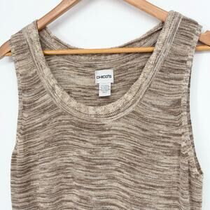 Chicos Metallic Gold Brown Cream Knit Striped Tank Size XL